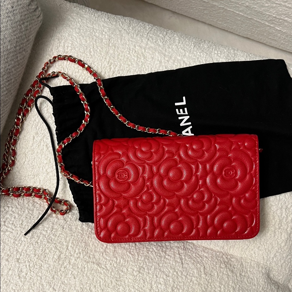 Chanel Red Camelia Embossed Crossbody Bag - Picture 7 of 7